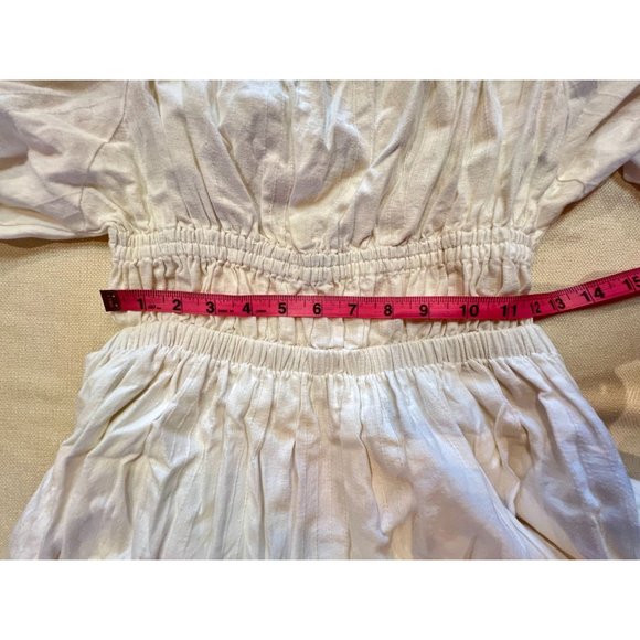 Cleobella Olive Mini Dress Ivory Puff Sleeves Open Back Ruffle Hem Cotton Large - Picture 8 of 13